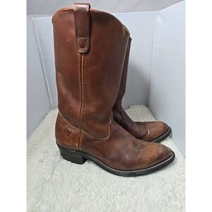 Vintage Double-H Leather Western Work Boots Men's 8 Brown Rubber Soles Cowboy HH
